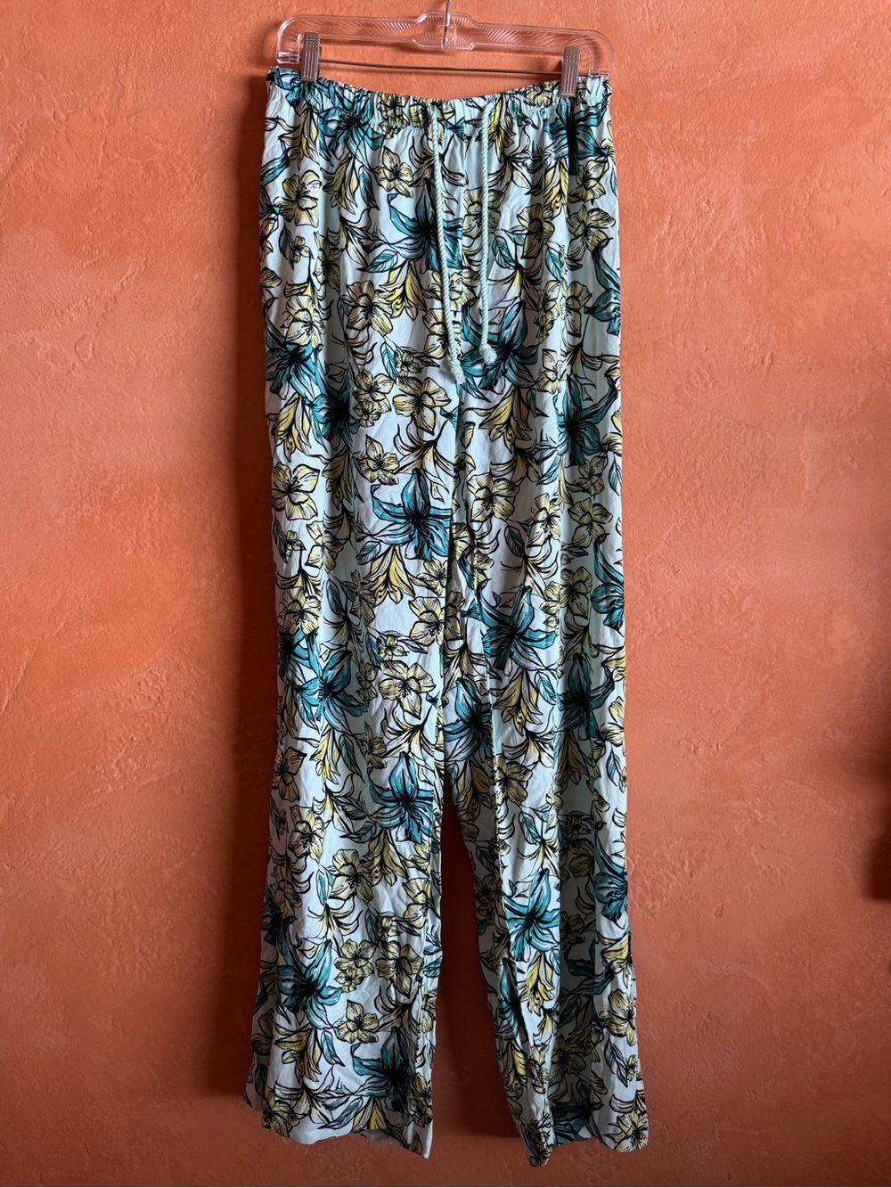Beach Riot Tropical Floral Wide Leg Beach Cover Up Pants Aqua Blue XXL